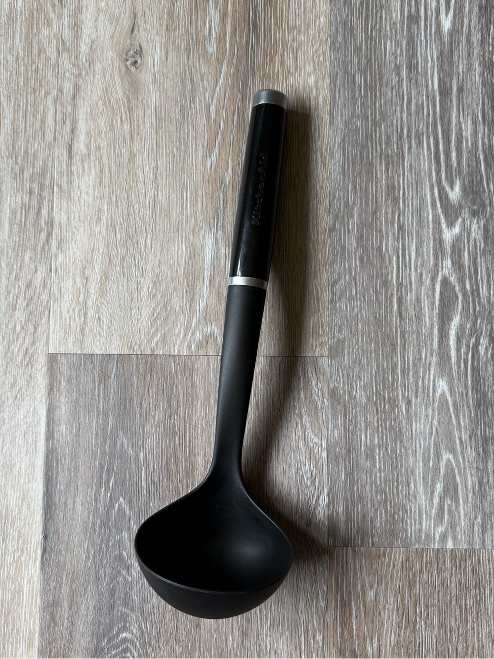 KitchenAid Black Silicone Soup Ladle with Metallic Trim